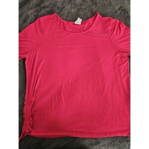 Chico's Red Side Ruched Short Sleeve Top Size 3 (XL) Blouse